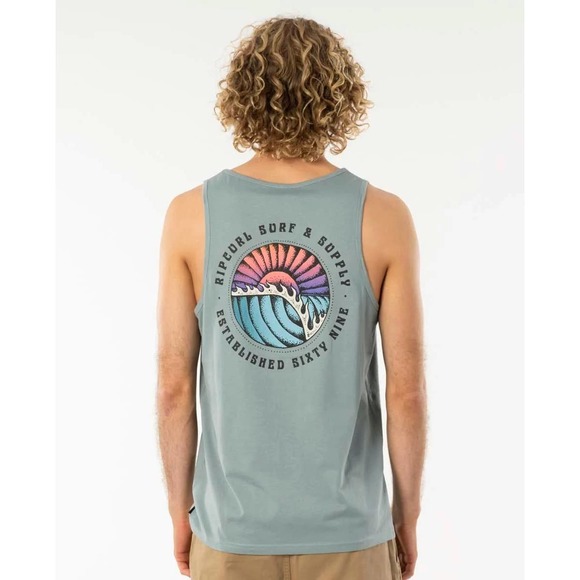 Rip Curl Men's Sunsets Tank Top Tee T-Shirt - Mineral Green - Picture 1 of 2